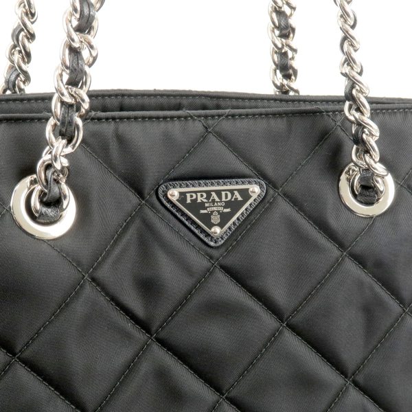 5 Prada Quilted Nylon x Leather Chain Shoulder Bag Black