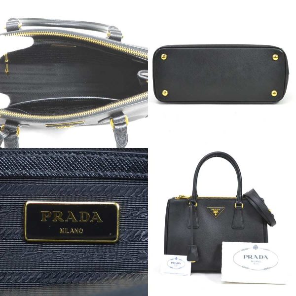 5 Prada Handbag Shoulder Bag 2 Way Bag Saffiano Lux Nero Black Calfskin