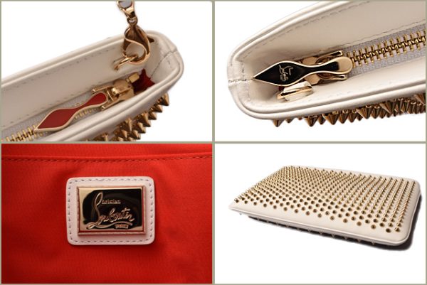 6 Christian Louboutin Paloma Clutch Shoulder Bag Calf Spike White Gold