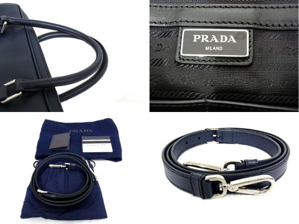 6 Prada 2 Way Bag Briefcase Business Bag Saffiano Baltico Navy