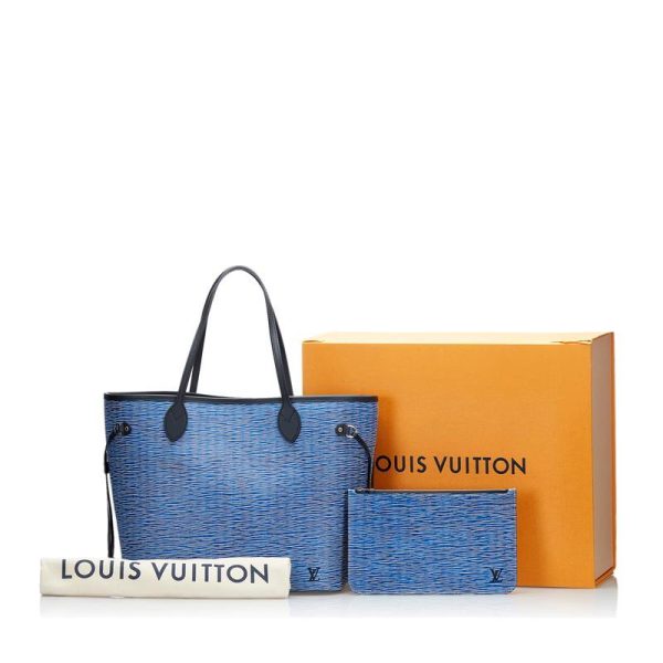 7 Louis Vuitton Epi Denim Neverfull MM Tote Bag Leather Blue