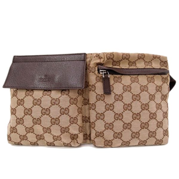 justbag1 Gucci Waist Pouch Brown GG Canvas Body Bag AB Rank