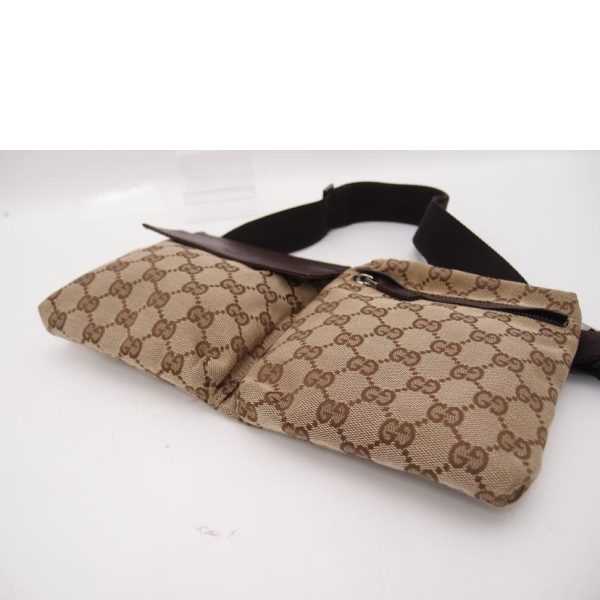 justbag4 Gucci Waist Pouch Brown GG Canvas Body Bag AB Rank