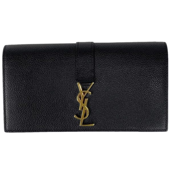 1 Saint Laurent Billfold Coin Purse Long Wallet Leather Black