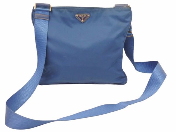 1 Prada Shoulder Bag Logo Plate Diagonal Nylon Blue