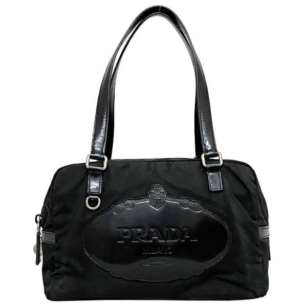 1 Prada Mini Boston Bag Handbag Leather Black Silver