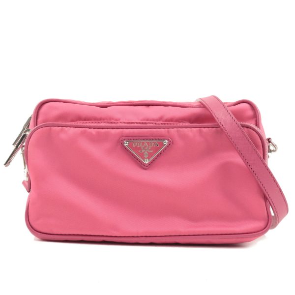 1 Prada Diagonal Shoulder Bag Nylon Leather Pink