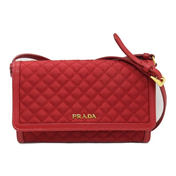 1 Prada Shoulder Bag Wallet Leather Nylon Red