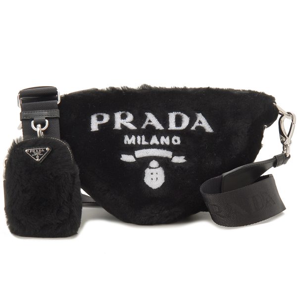 1 Prada Shoulder Bag Triangle Bag Fur Black White