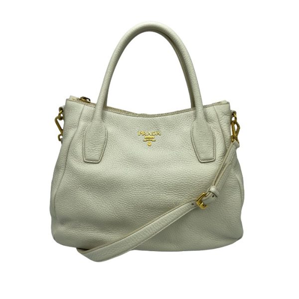 1 Prada 2 Way Bag Shoulder Tote Bag White Metal Fittings Gold Leather