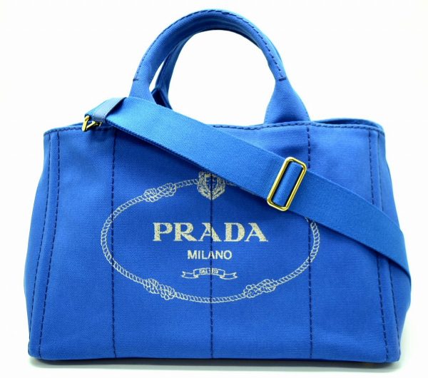 1 Prada Canapa 2 Way Bag Canvas Azzurro Gold