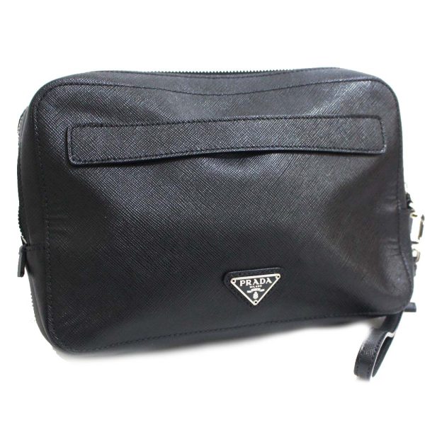 1 Prada Shoulder Bag Embossed Leather Saffiano Black