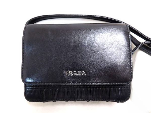 1 Prada Shoulder Wallet Pochette Leather Black