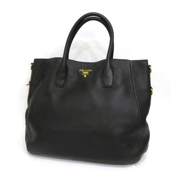 1 Prada 2 Way Bag Vitello Dino Leather Black