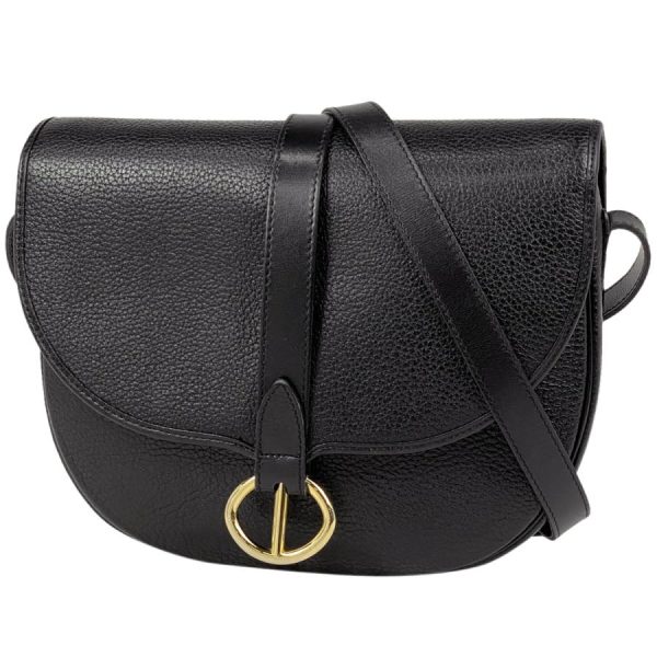 1 Christian Dior Shoulder Bag Diagonal Leather Black