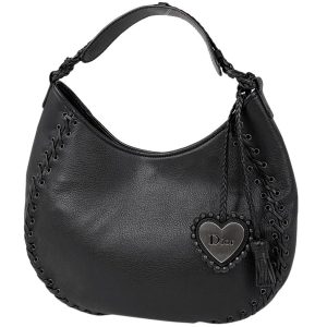 1 Christian Dior Handbag Heart Shoulder Bag Fringe Leather Black