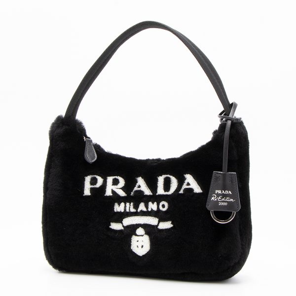 1 Prada Shoulder Bag Mini Bag Sheepskin Black White