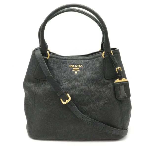 1 Prada Daino Tote 2 Way Shoulder Bag Nero Black Gold Metal Fittings