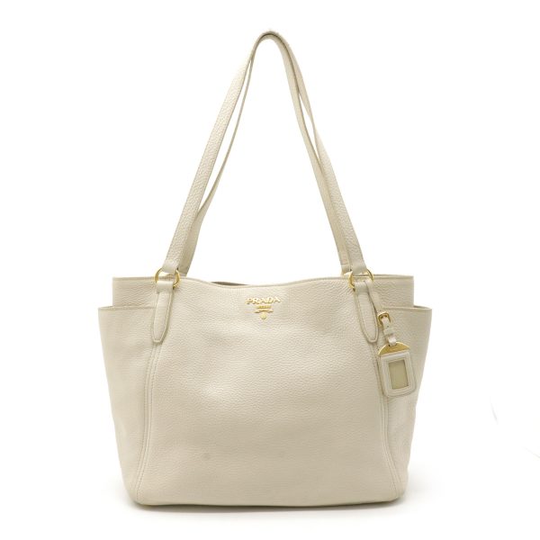 1 Prada Tote Shoulder Bag Shawl Leather Ivory White Gold Hardware