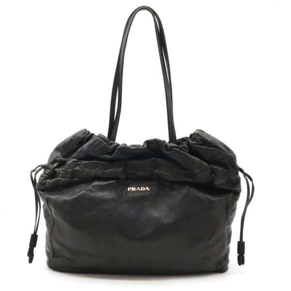 1 Prada Shoulder Bag Drawstring Type Tote Bag Nappa Leather Nero Black