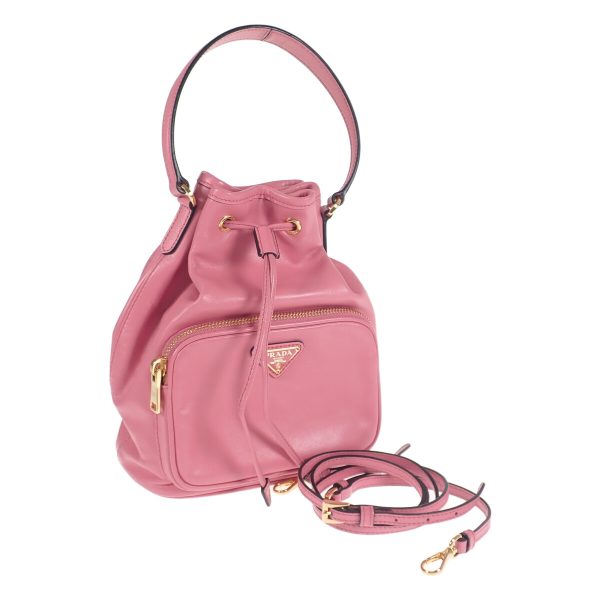 1 Prada Duet Shoulder 2 Way Bag Calf Leather Pink Gold Metal Fittings