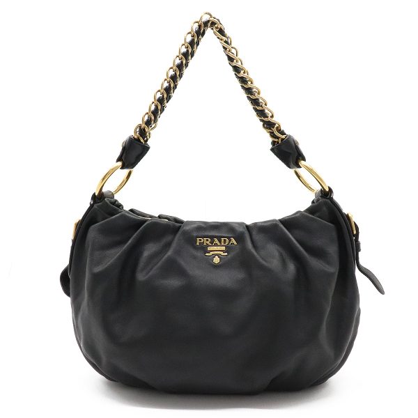 1 Prada Chain Shoulder Bag Shawl Leather Nero Black Gold Hardware