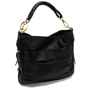 1 Christian Dior Pleated Hobo Semi shoulder Bag Black Leather Gold Hardware