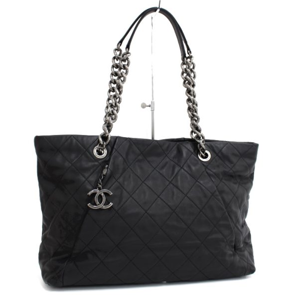 1 Chanel Chain Tote Bag Shoulder Bag Leather Black