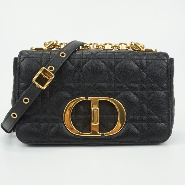 1 Christian Dior Shoulder Bag Crossbody Bag Small Bag Black Gold Hardware