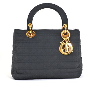 1 Dior Cannage Handbag Nylon Black Gold Hardware