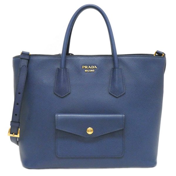 1 Prada 2 Way Shoulder Handbag Saffiano Leather Blue