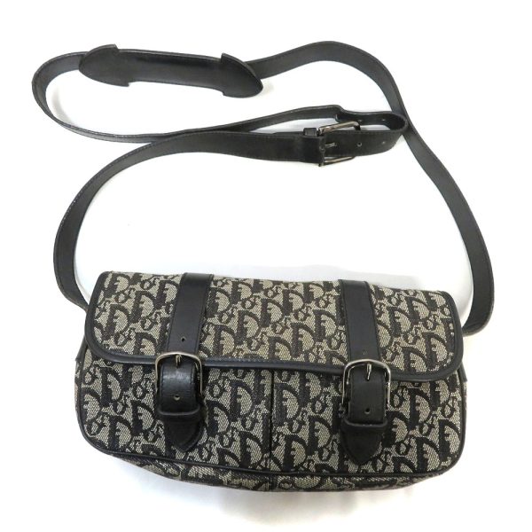 1 Dior Shoulder Bag Trotter Jacquard Canvas Leather Black