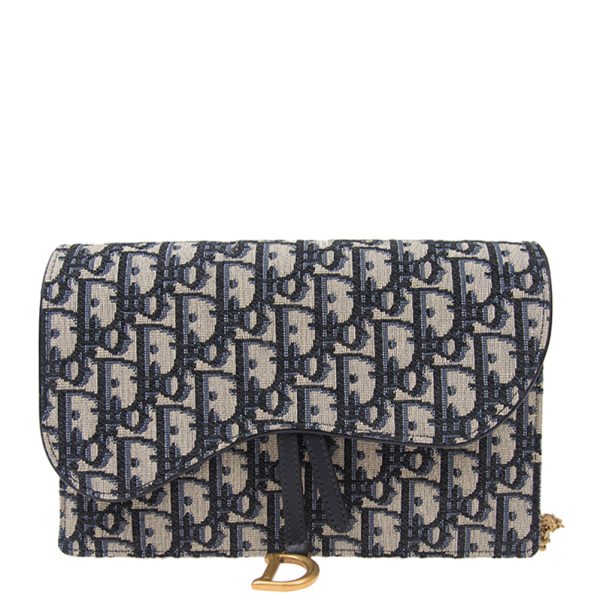 1 Christian Dior Saddle Pouch Chain Shoulder Bag Canvas Blue