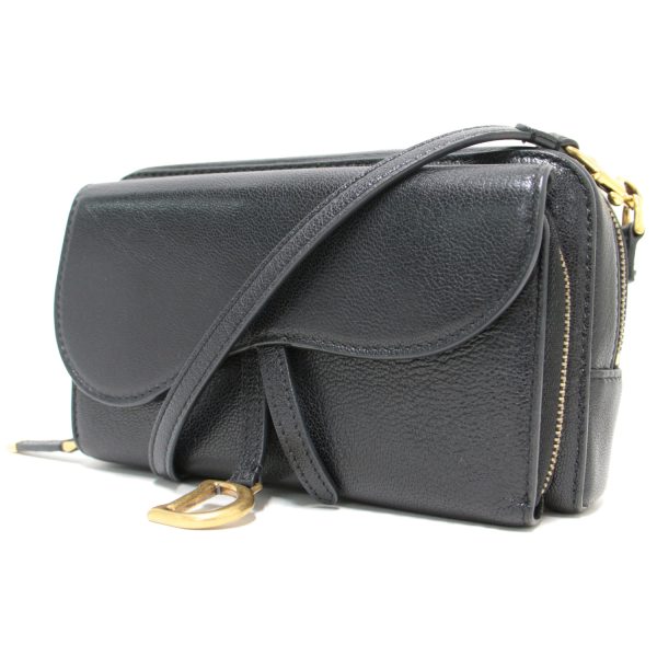 1 Christian Dior Mini Pochette Saddlebag Double Pouch Leather Black