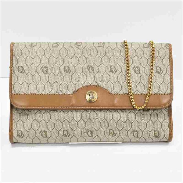 1 Christian Dior Honeycomb Pattern Chain Shoulder Bag Pvc Leather Beige