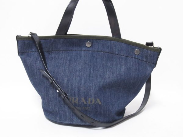 1 Prada Tote Shoulder Bag Pouch Denim Canvas Blue