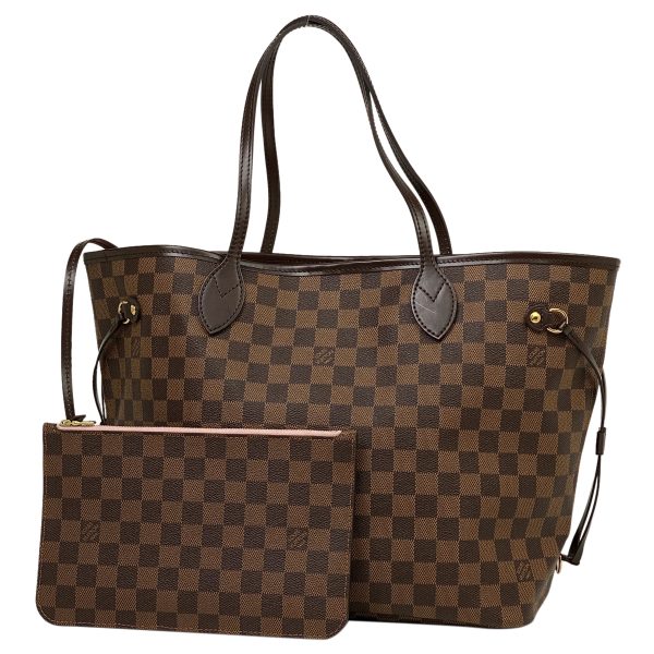 1 Louis Vuitton Neverfull MM Handbag Shopping Tote Bag Damier Brown Rose Ballerine