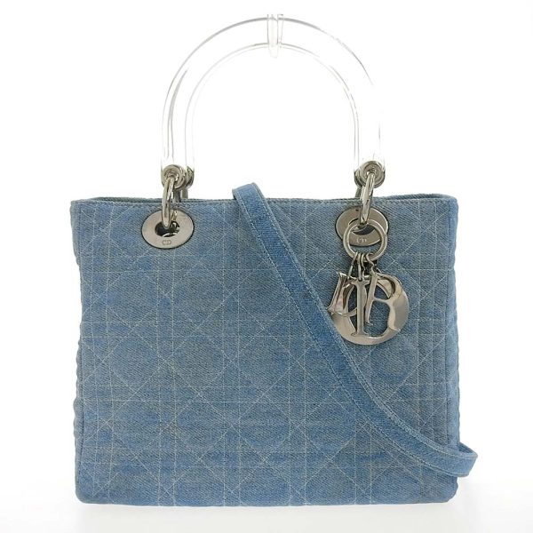 1 Christian Dior 2 Way Bag Handbag Denim Light Blue