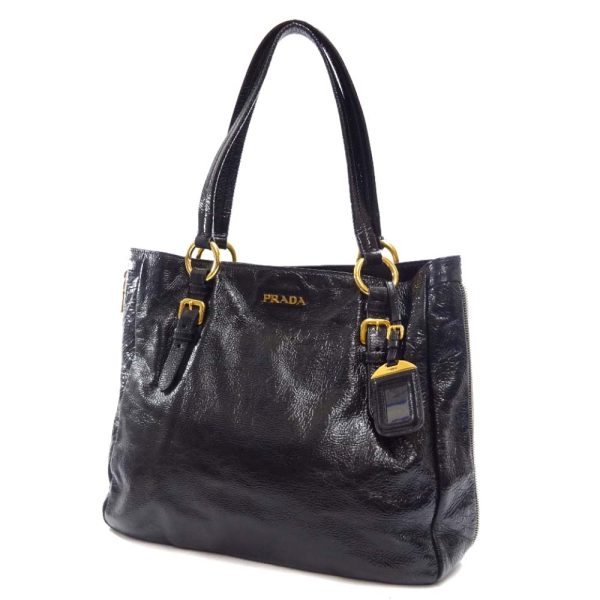 1 Prada Zipper Design Tote Bag Black Patent Leather