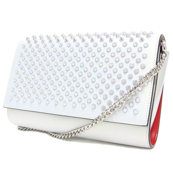 1 Christian Louboutin Clutch Shoulder 2 Way Bag Leather Silver