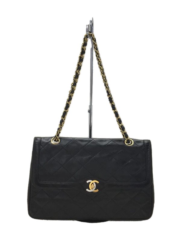 1 Chanel Shoulder Bag Leather BLK Plain Chain Bag Double Flap Matelasse