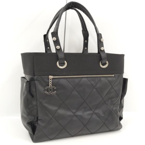 1 Chanel Tote Bag Paris Biarritz Tote GM Coated Canvas Black