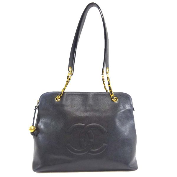 1 Chanel Chain Shoulder Tote Bag Black Caviar Skin