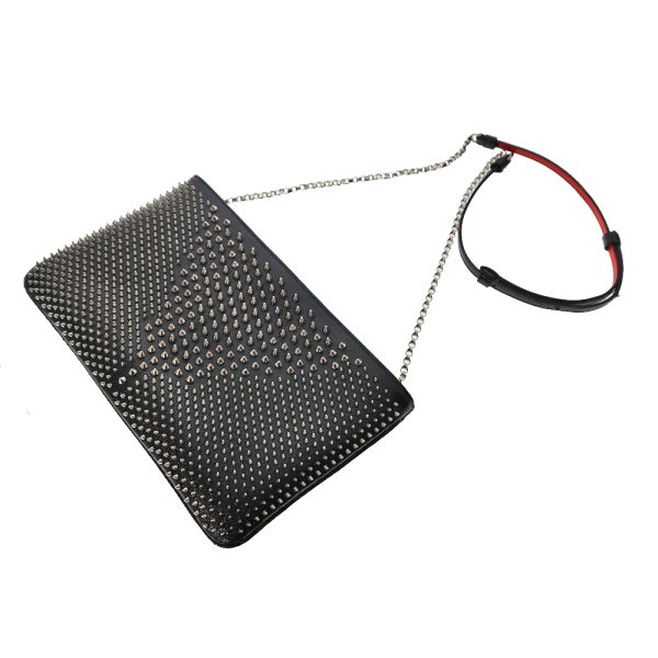 1 Christian Louboutin Chain Clutch Bag Leather Black Red Silver Metal Fittings