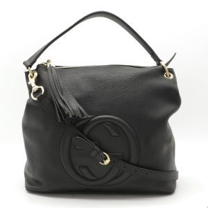 1 Gucci Sylvie 2 Way Shoulder Bag Leather Handbag Black