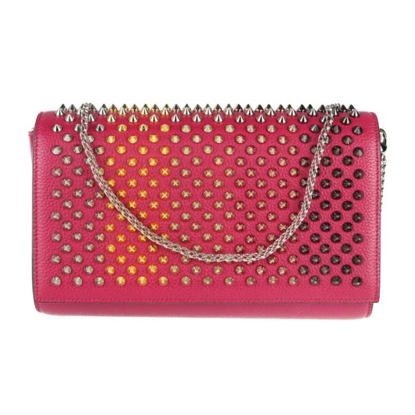 1 Christian Louboutin Paloma Chain Wallet Clutch Long Wallet Leather Pink