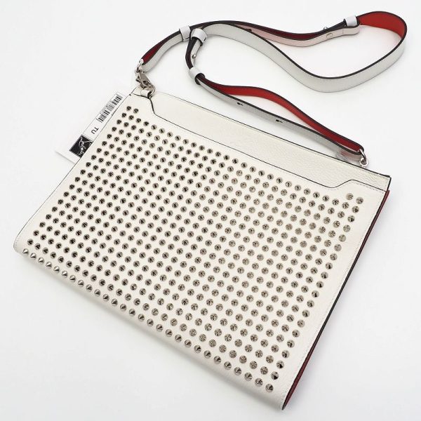 1 Christian Louboutin Spike Studs Shoulder Bag Clutch Bag Snow Silver