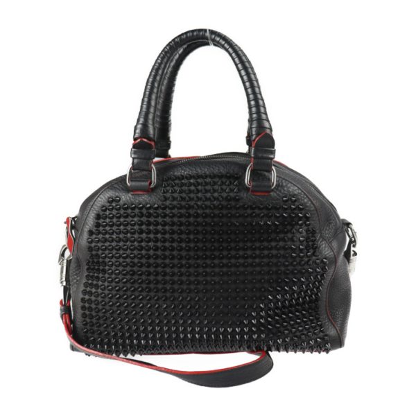 1 Christian Louboutin Mini Boston Shoulder Bag Leather Black Red Silver