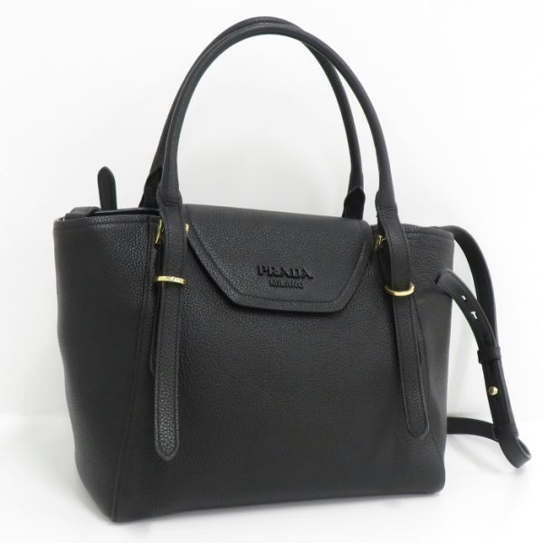 1 Prada Vitello Grain 2 Way Shoulder Handbag Leather Black