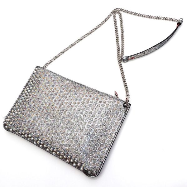 1 Christian Louboutin Spike Studs Shoulder Bag Clutch Bag Silver